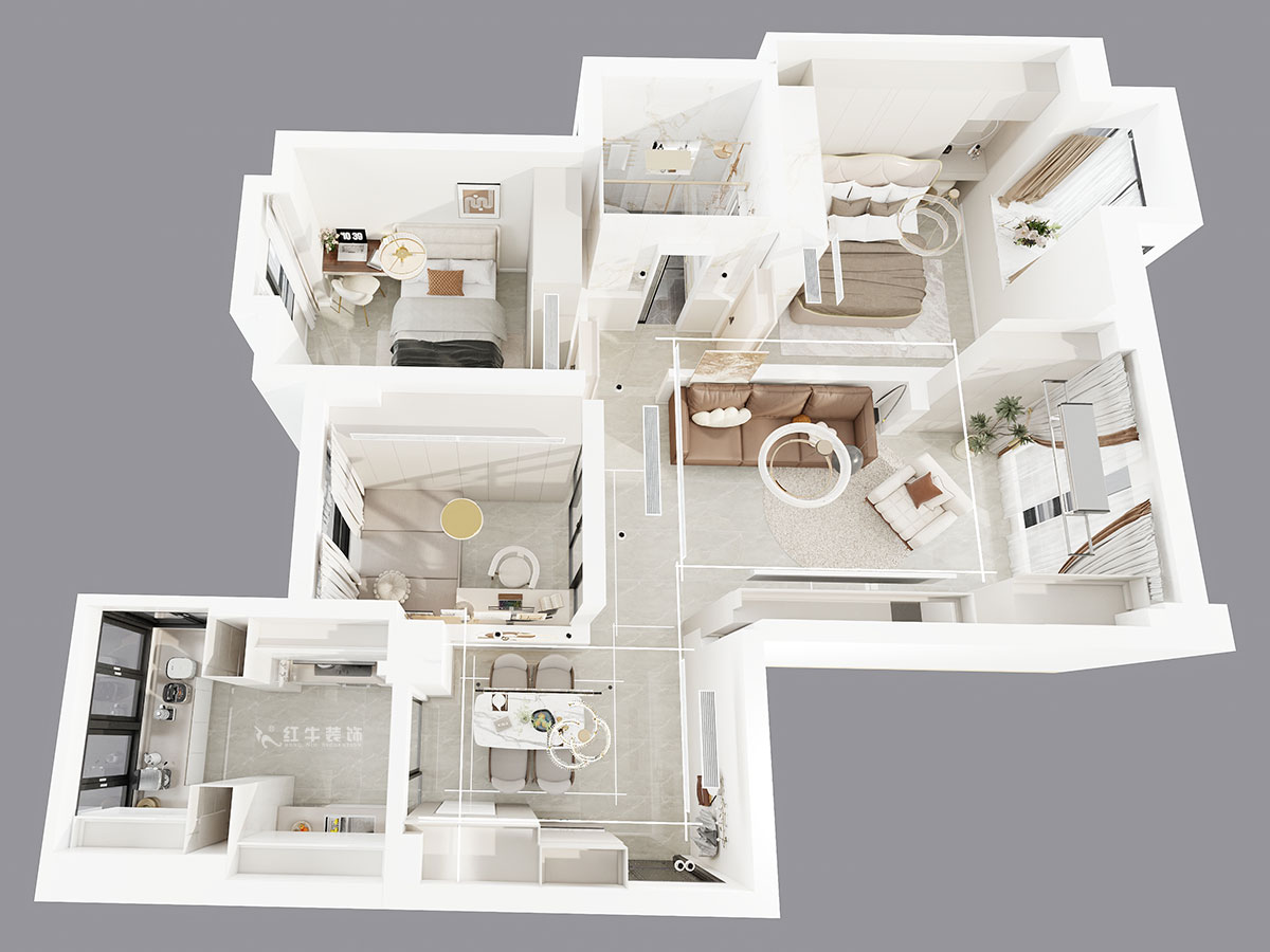 吴波｜金陵湾6-3-1901-120㎡-现代简约风格｜3室2厅1卫｜新房装修｜定制家｜全包15万｜00_05鸟瞰图